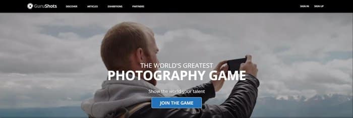 A screenshot of Gurushots homepage for selling images online