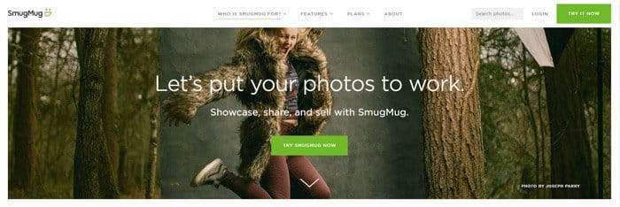 Скриншот домашней страницы SmugMug