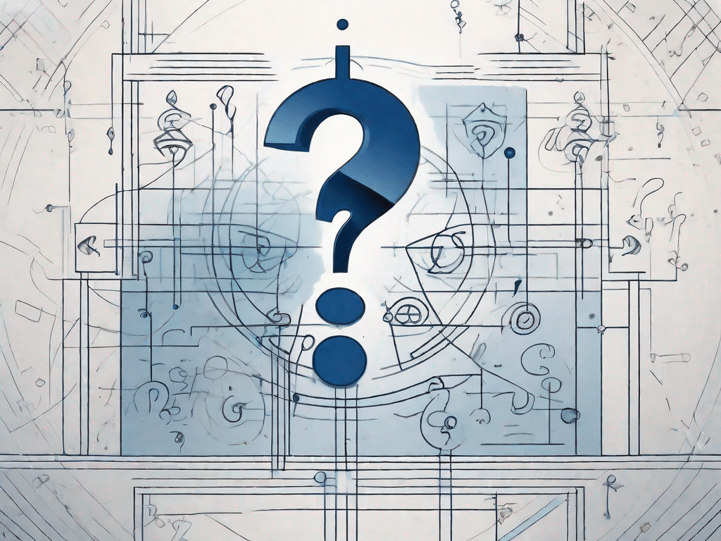 A blueprint with mysterious symbols and a question mark hovering over it