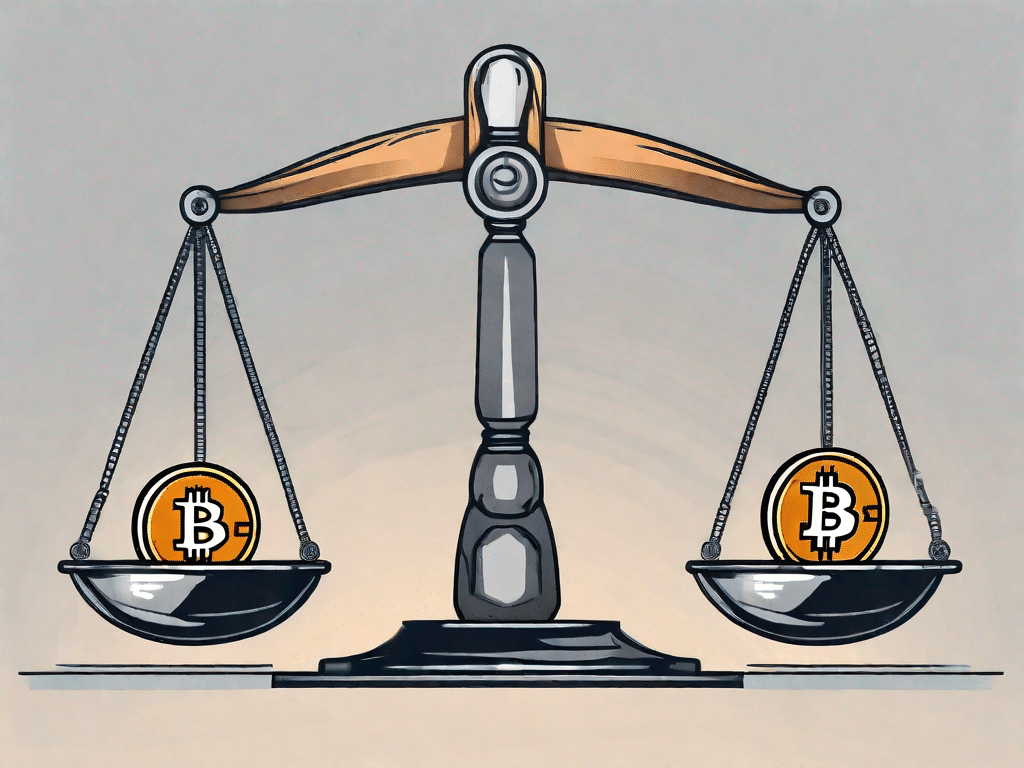 Une pièce de bitcoin équilibrée sur une balance