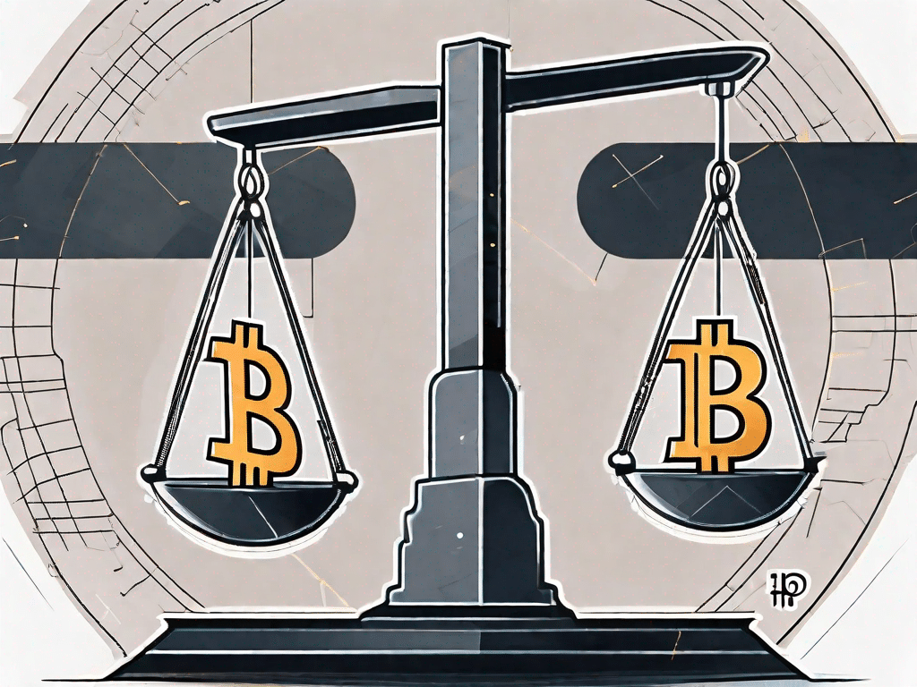 Una balanza con un símbolo de bitcoin en un lado y un signo de interrogación en el otro.