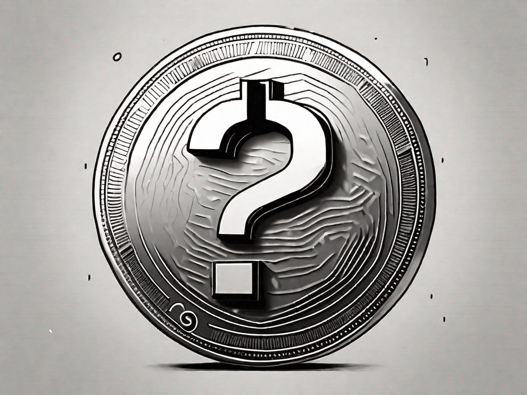 Una moneda digital con un signo de interrogación impreso.