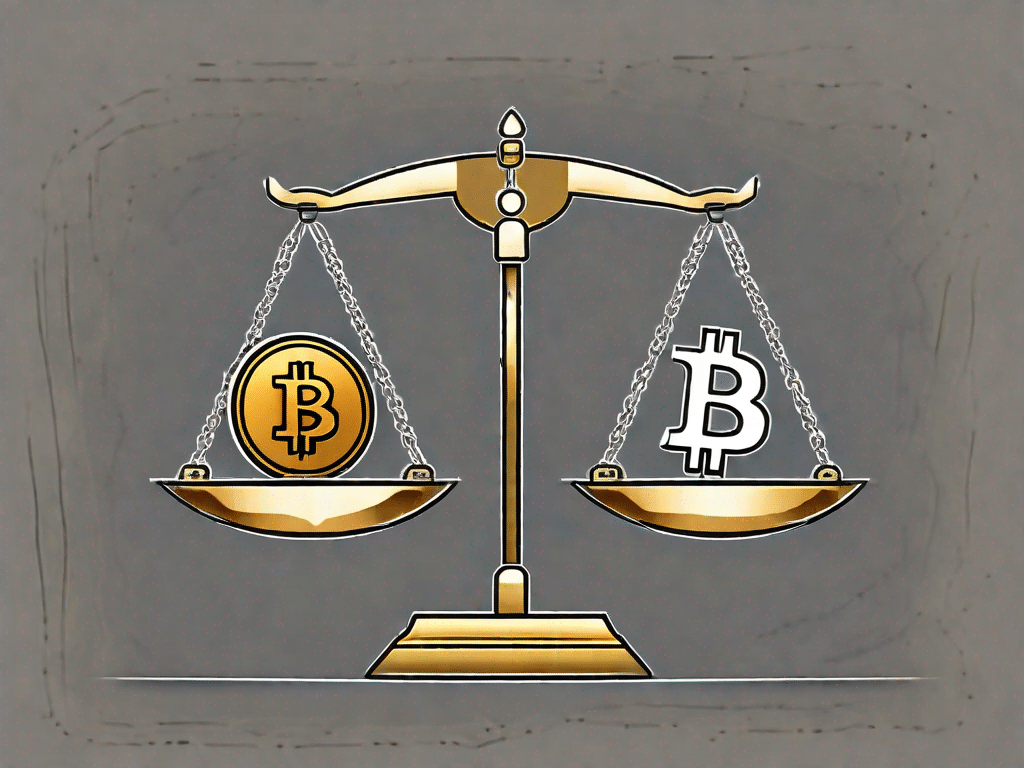 A bitcoin symbol in a balance scale