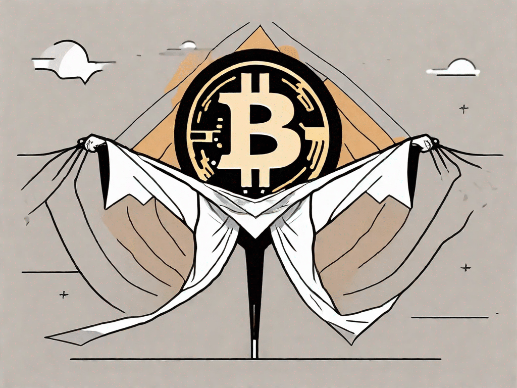 En bitcoin-symbol som bär en superhjältekappa