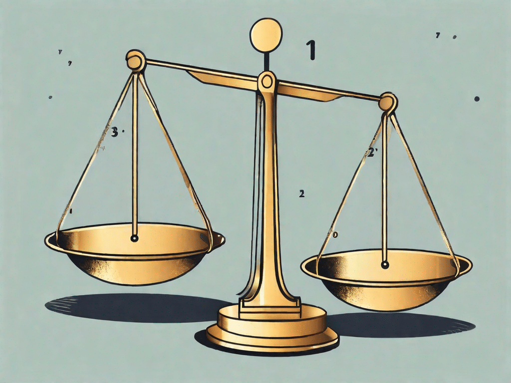 A balance scale with a golden prime number on one side and a question mark on the other