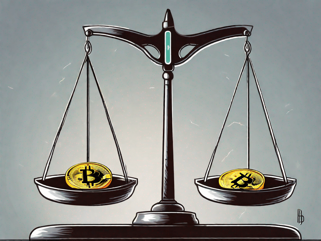 En bitcoin-symbol på en balansvåg