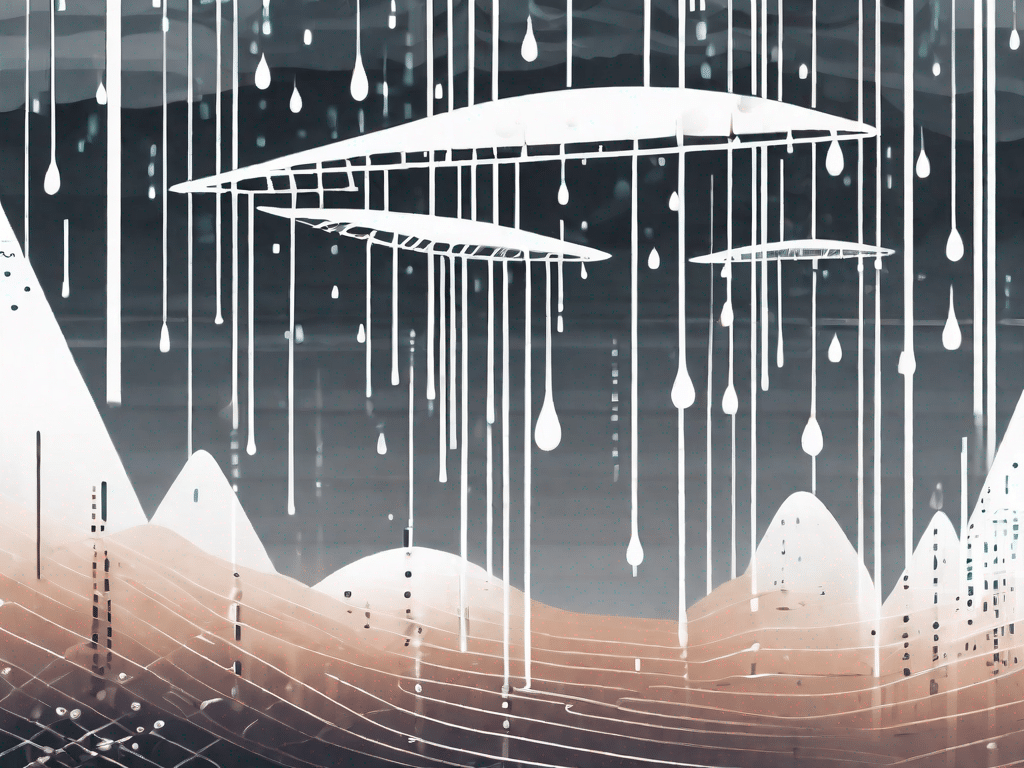 A futuristic digital landscape with a binary code rain